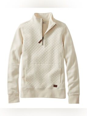 LL Bean Quilted Half-Zip Pullover Sweater - Cream